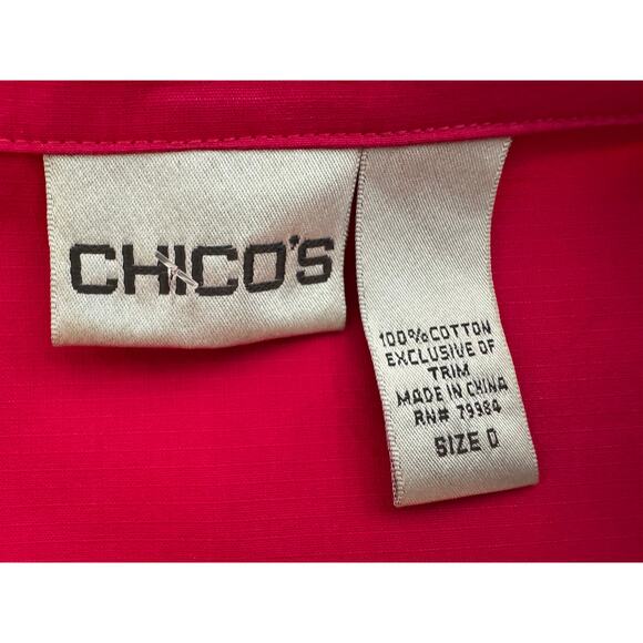 Chico's jacket 100% cotton 3/4 sleeve cinched waist pockets collar zip Sz 0 US S - Picture 9 of 10